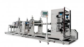 Two roll calendering laminating line